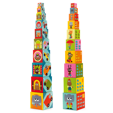 Toronyépítő kocka - Autók - 10 vehicles blocks- DJECO