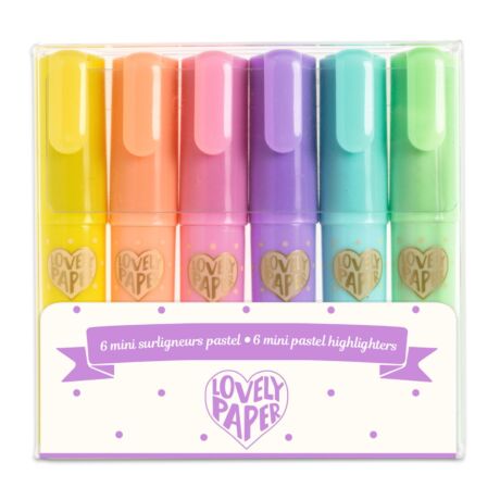 Szövegkiemelő mini toll készlet 6 pasztell színben - 6 mini pastel highlighters - Djeco